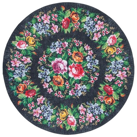 Flowers First 6 ft.-7 in. x 6 ft.-7 in. Journey Contemporary Round Power Loomed Rug; Charcoal & Green FL2115143